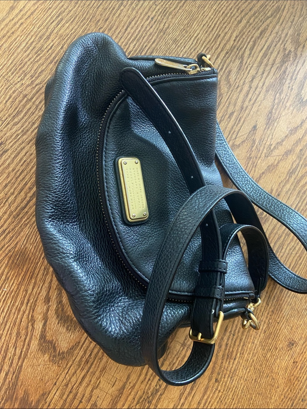 Marc by Marc Jacobs Black Pebbled Leather Gold-Tone Plate Crossbody